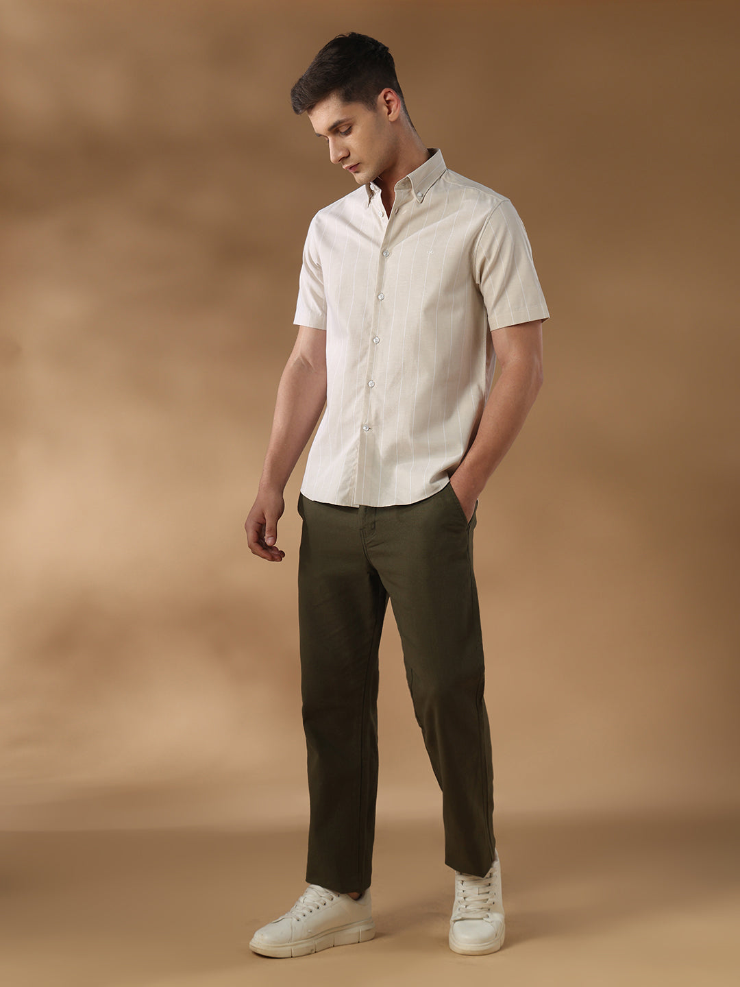 Beige Regular Fit Formal Cotton Shirt for men (COMEL)