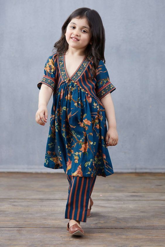 H&M | Teal Floral Kurta & Palazzo Set