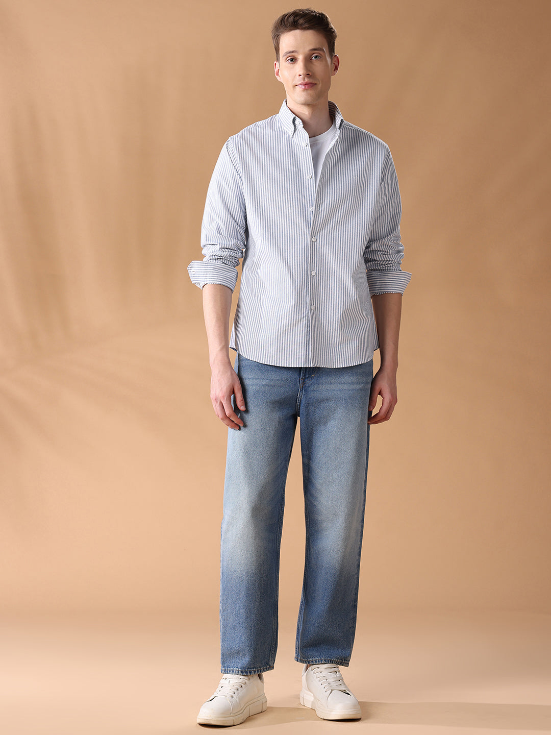 Blue Regular Fit Striped Casual Shirt for Men (AVINO)