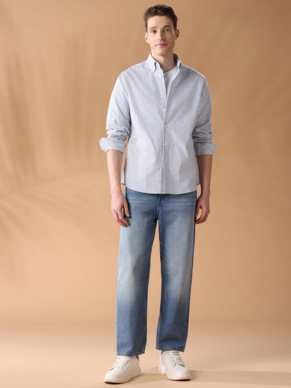 Blue Regular Fit Striped Casual Shirt for Men (AVINO)