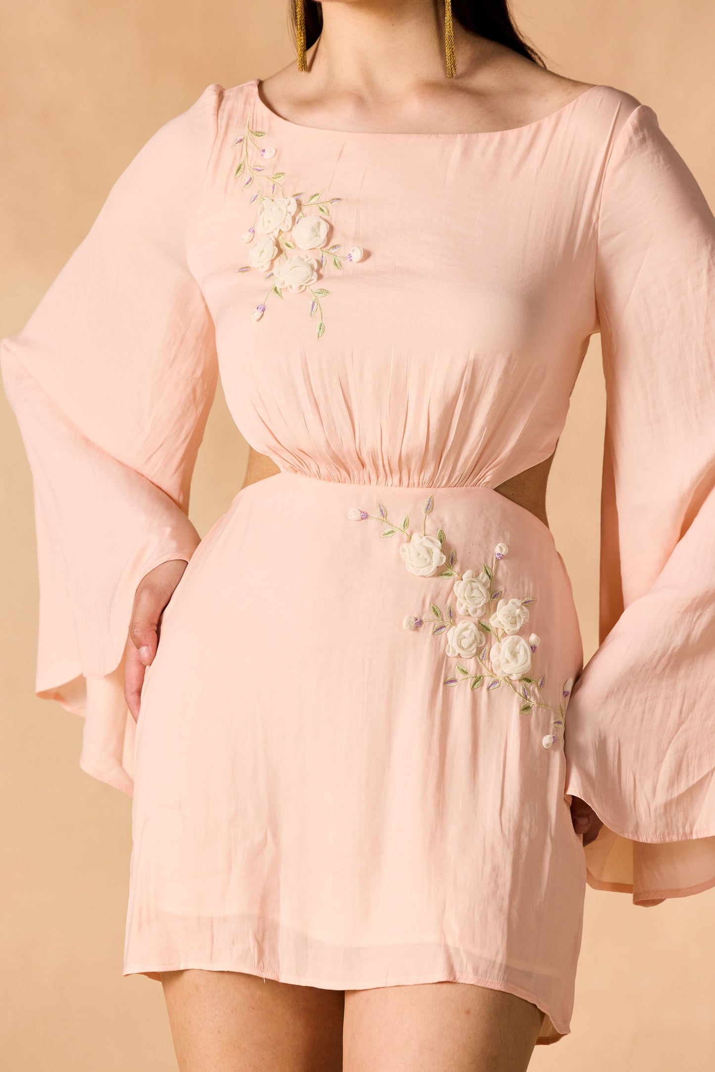 Floral Vine 3D Embroidered Short Dress