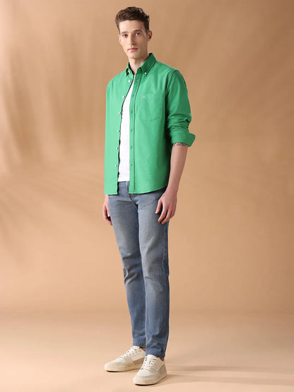 Green Regular Fit Solid Casual Shirt for Men (MAELO)