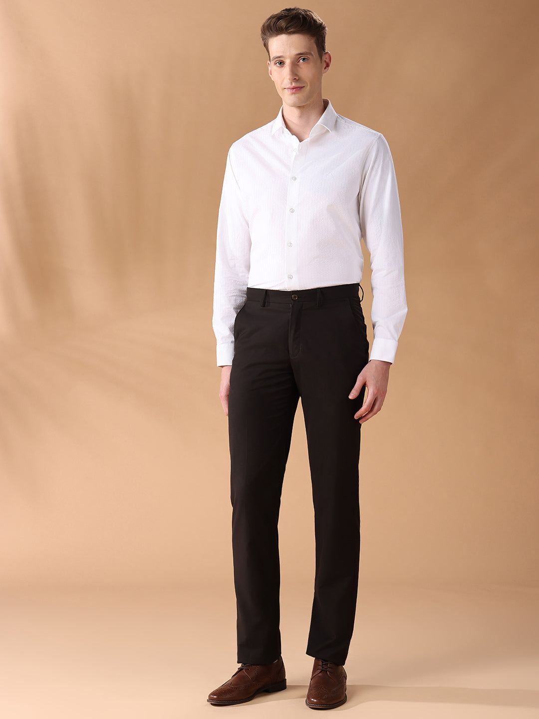 White Regular Fit Stripes Formal Shirt for Men (LEANA)