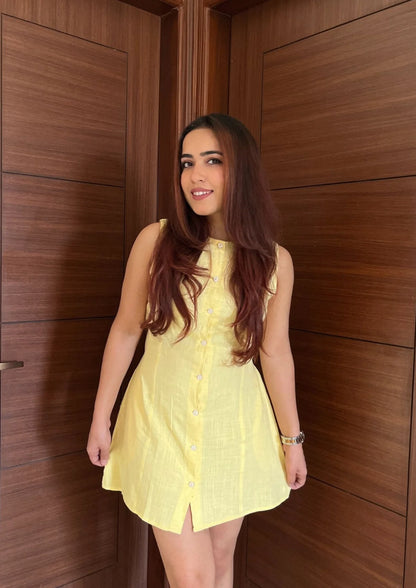 Waist Cinching Mini Linen Dress