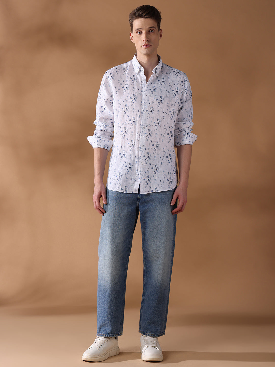 Navy Regular Fit Printed Casual Shirt for Men (LION)