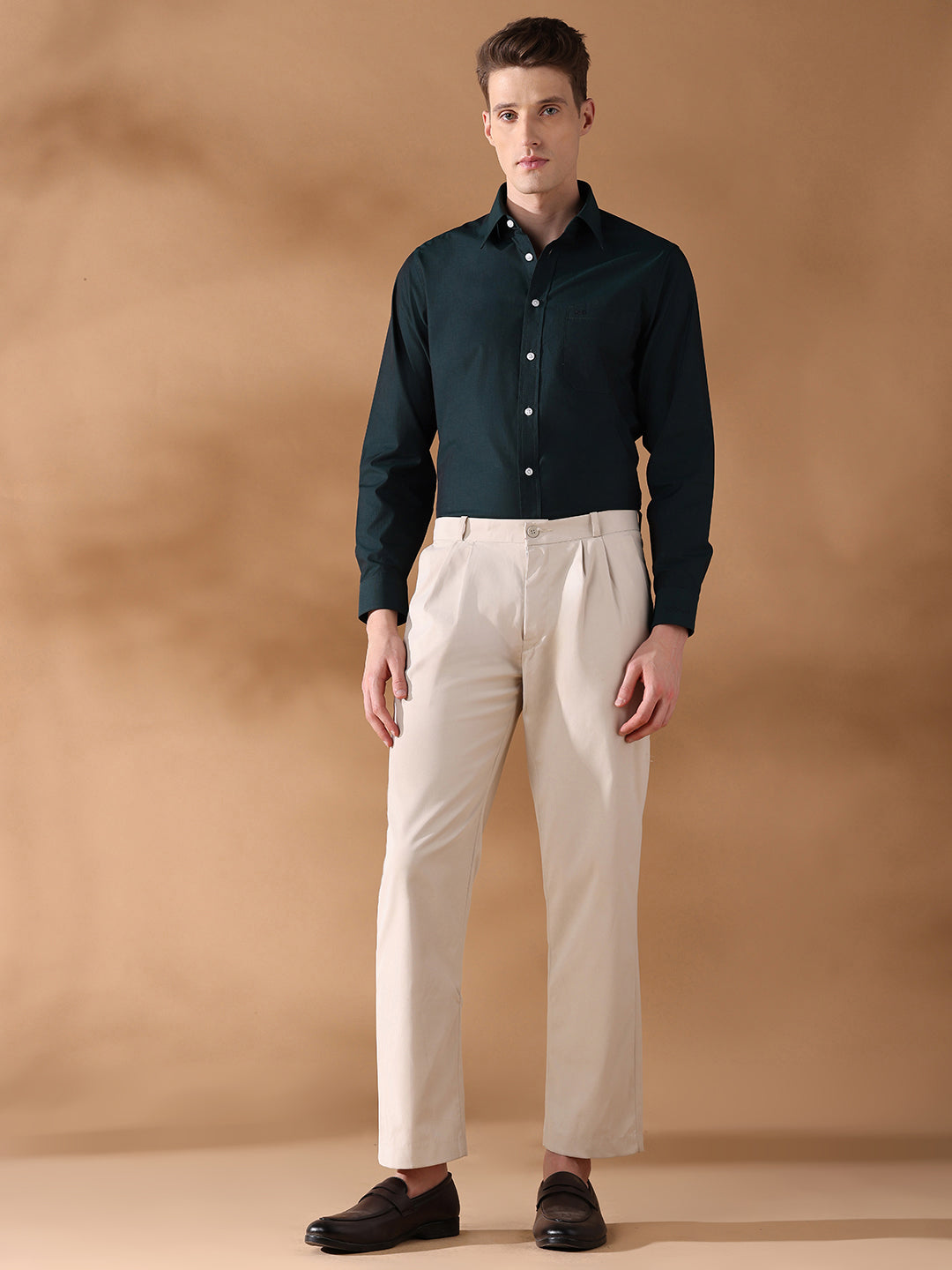 Green Regular Fit Solid Formal Shirt for Men (HILIA)