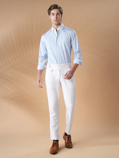 Regular Fit Blue Cotton Striped Formal Shirt for Men (OSARE)