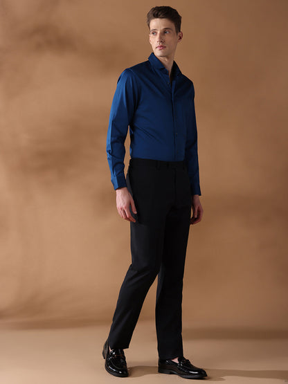 Navy Slim Fit Solid Formal Shirt for Men (BENIC)