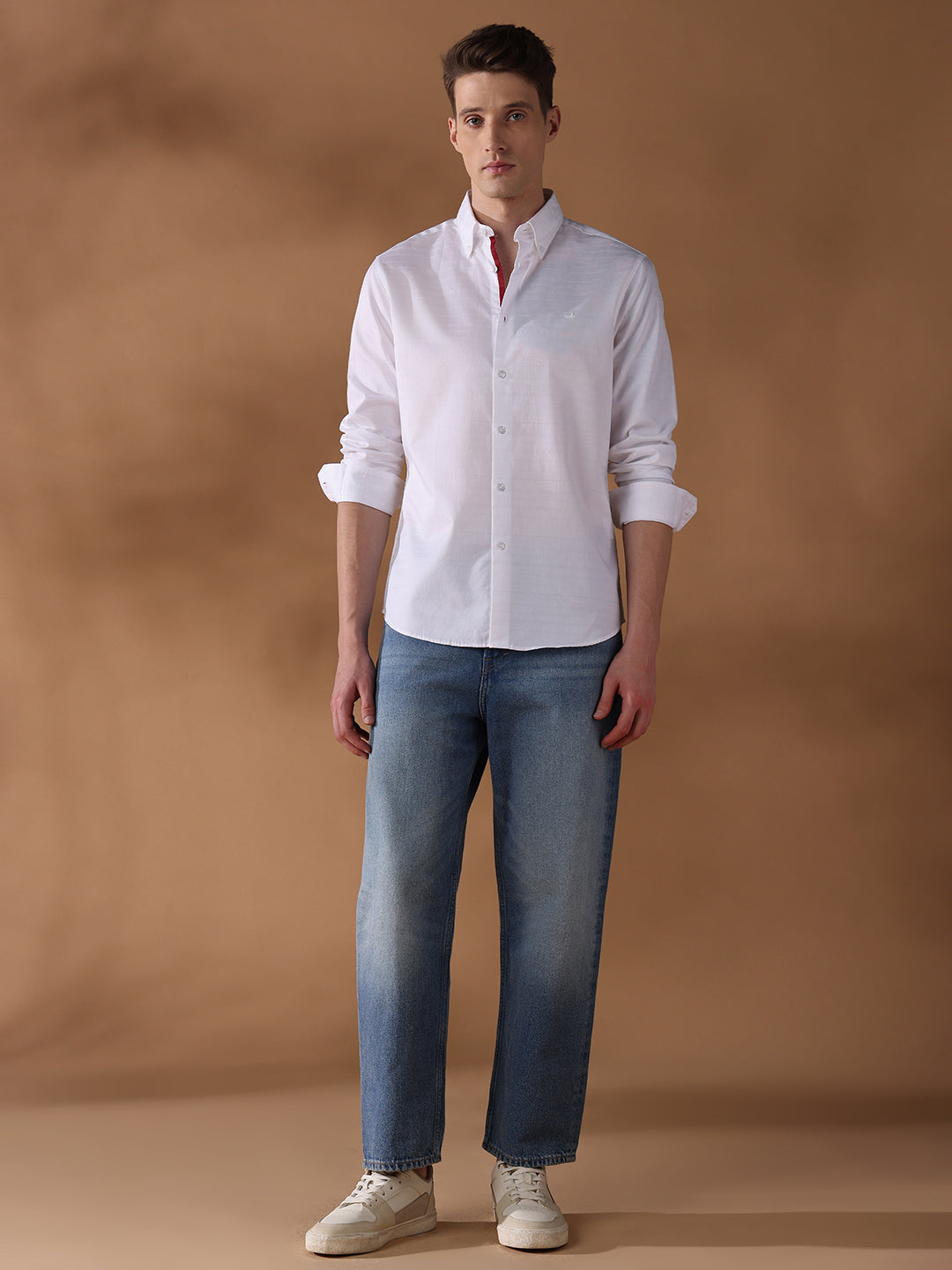 White Regular Fit Stripes Formal Shirt for Men (LOTH)