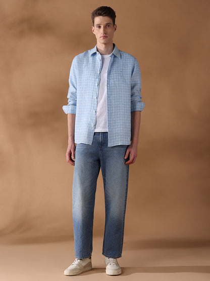 Blue Regular Fit Checked Casual Shirt for Men (DORAL)