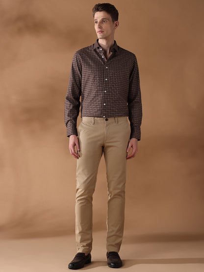 Brown Regular Fit Checked Formal Shirt for Men (LOTRY)