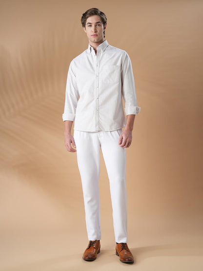 White-Beige Regular Fit Cotton Casual Shirt for Men (OPALE)