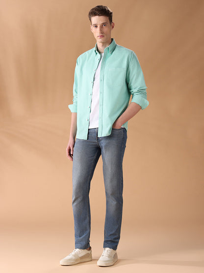 Green Regular Fit Solid Casual Shirt for Men (ADRON)