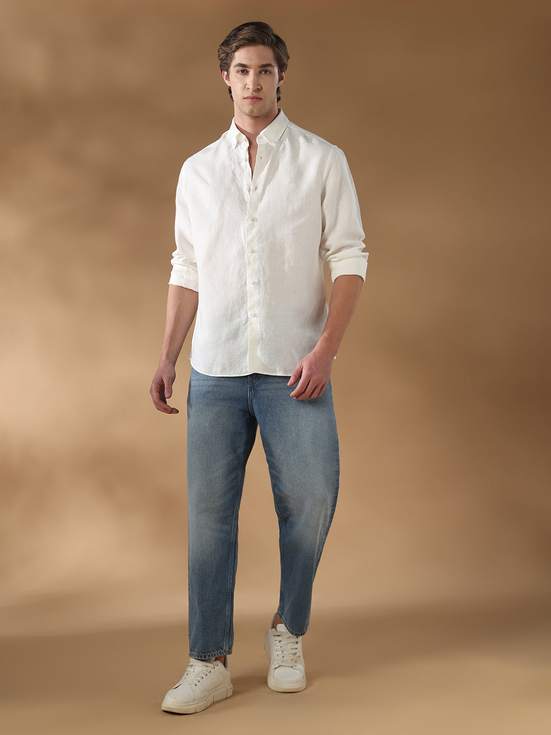 Off White Regular Fit Casual Linen Shirt for men (LORIS)