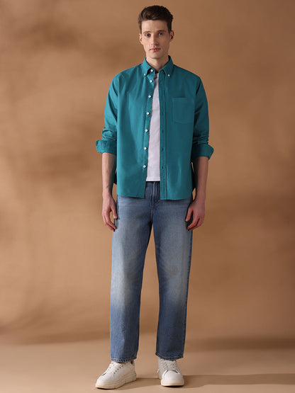 Teal Blue Regular Fit Solid Casual Shirt for Men (OWEN)