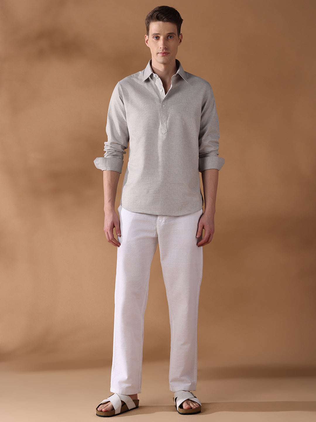 Grey Regular Fit Solid Casual Shirt for Men (CAVOR)
