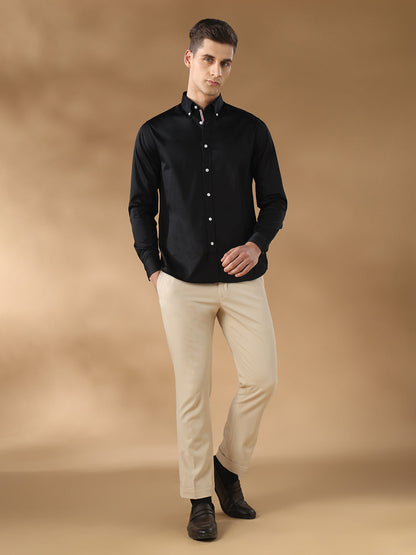 Black Regular Fit Formal Satin Shirt