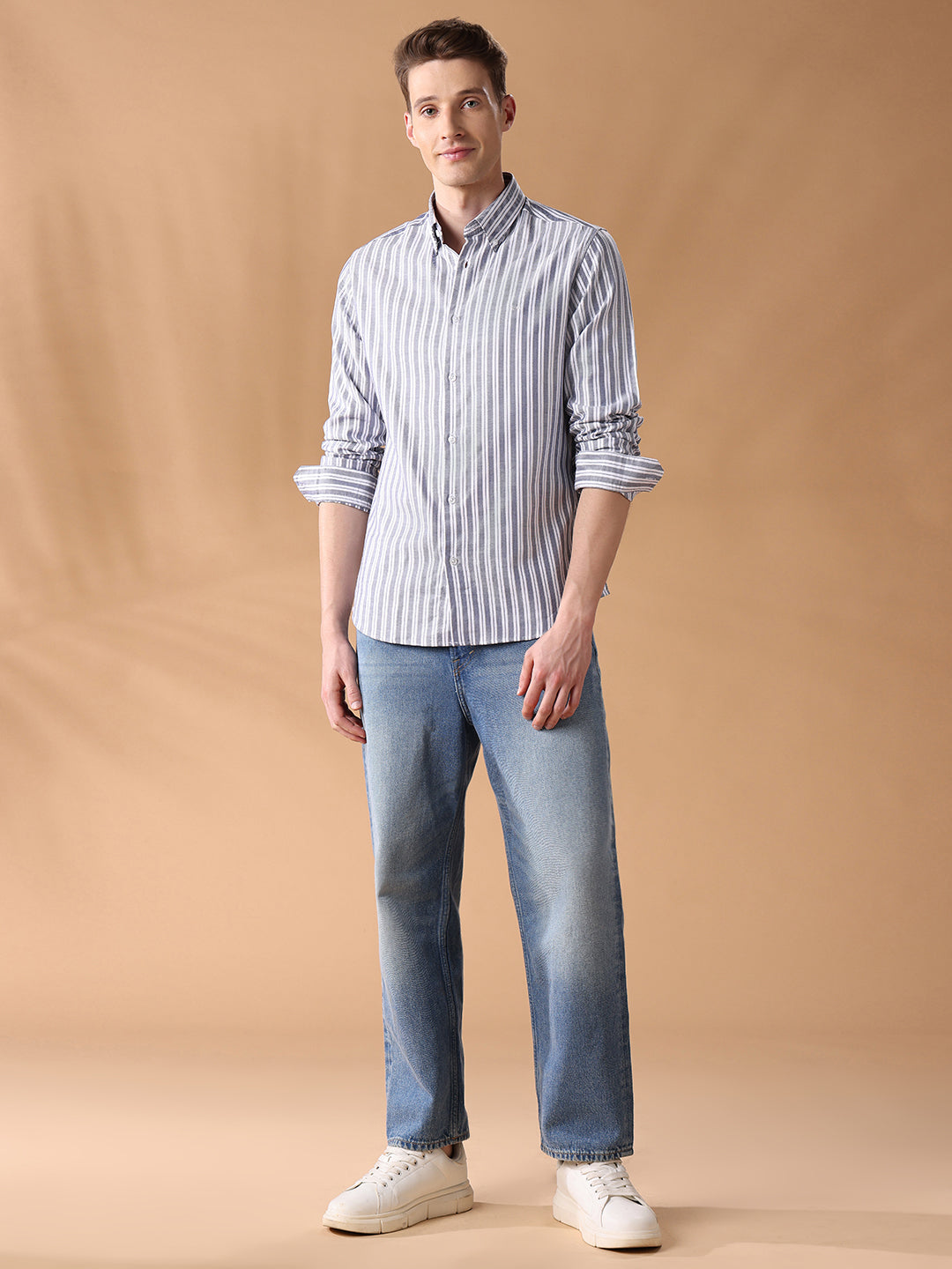 Blue Regular Fit Striped Casual Shirt for Men (COSMO)