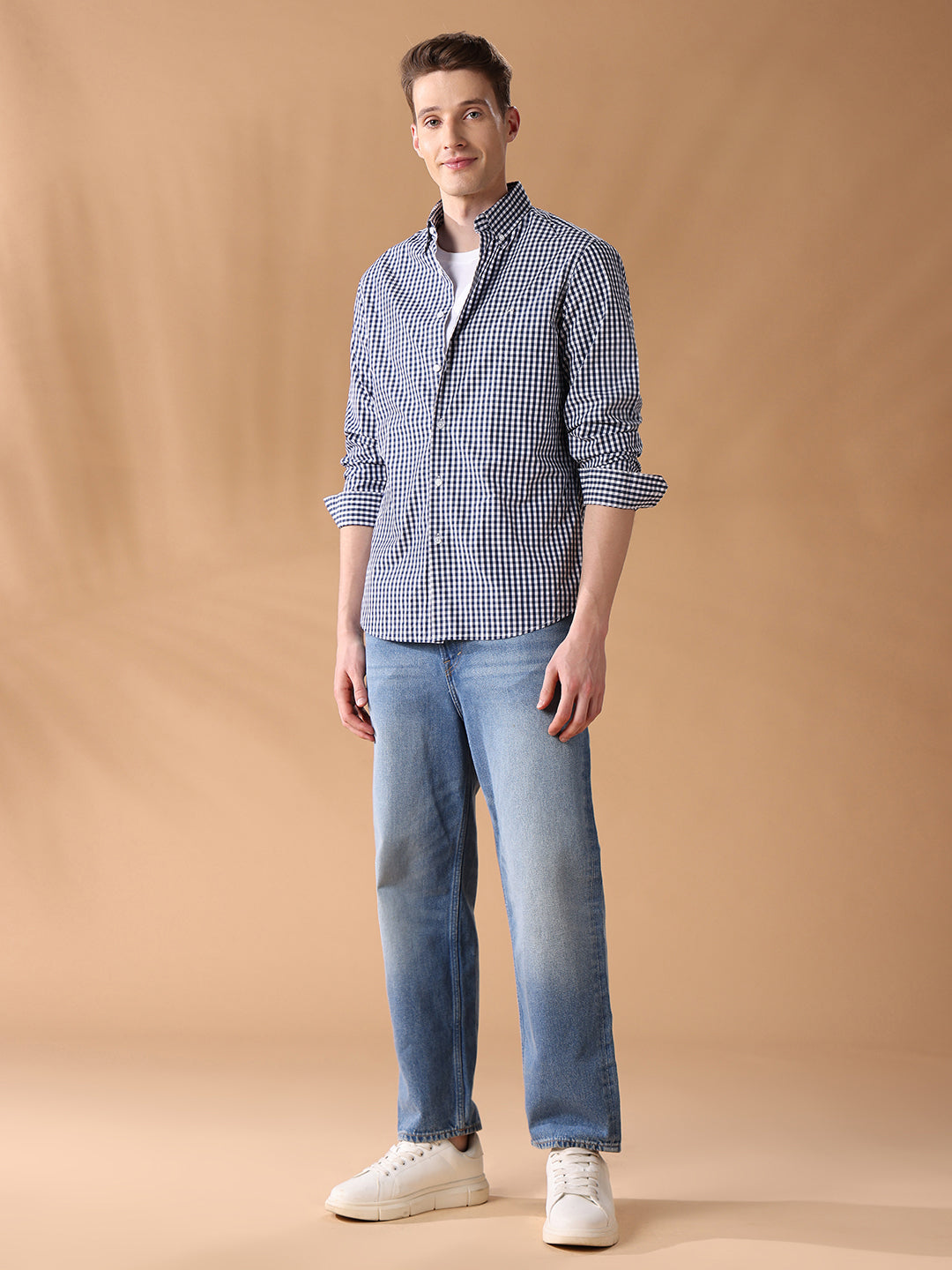 Blue Regular Fit Checked Casual Shirt for Men (LARS)