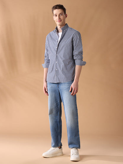 Blue Regular Fit Checked Casual Shirt for Men (LARS)