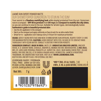 Lakme Sun Expert Ultra Matte SPF 40 Pa+++ - Universal Beige Shade