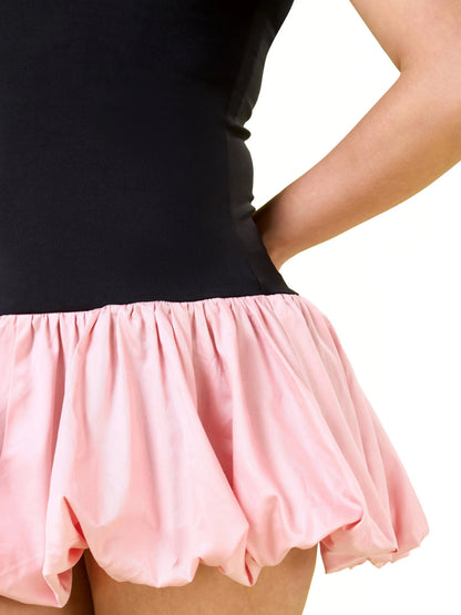 Black rose Round Neck Bubble Mini Dress Zumee