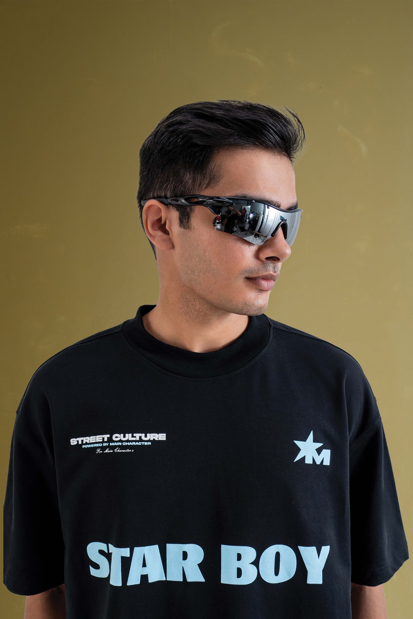 Star Boy Black Oversized Black T-Shirt Main Character