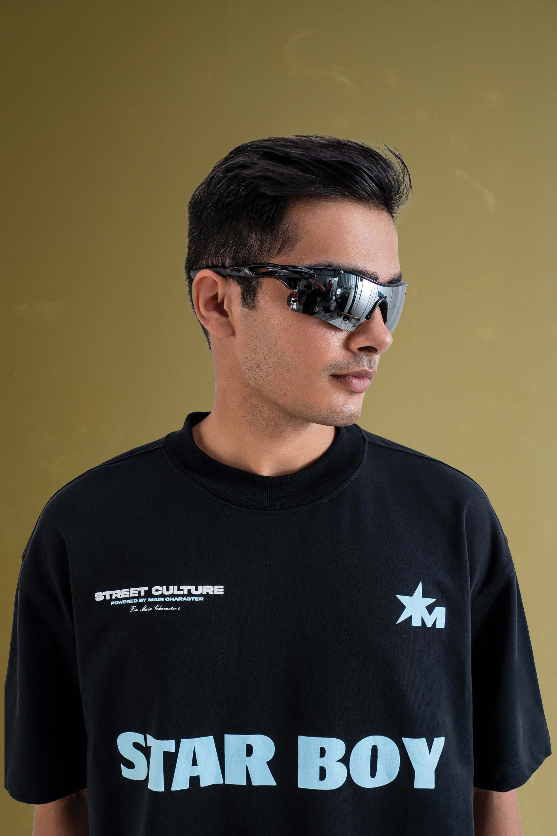 Star Boy Black Oversized Black T-Shirt Main Character