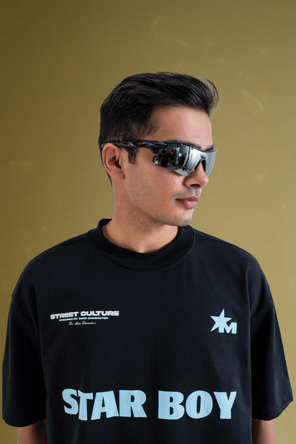 Star Boy Black Oversized Black T-Shirt Main Character