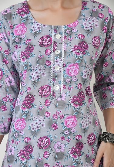 Pure Cotton Short Kurti for Women - Grey