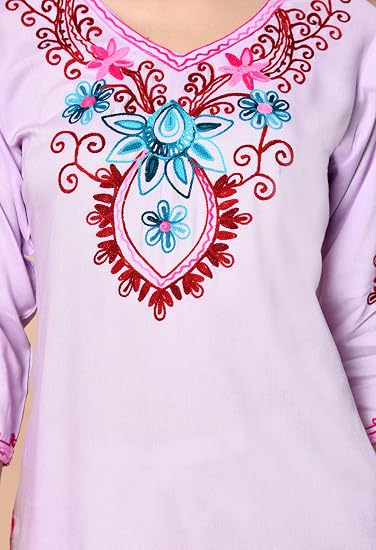 Embroidered Kashmiri Short Kurti -Lavender