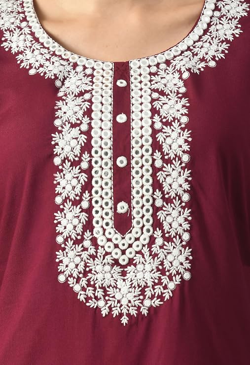 LIBOZA Short Kurta for Women – Lakhnowi Chikankari Embroidered Ladies Kurti, Ethnic Half Kurtas, Stylish Girls Top, Tunic Design Woman Kurtis Purple