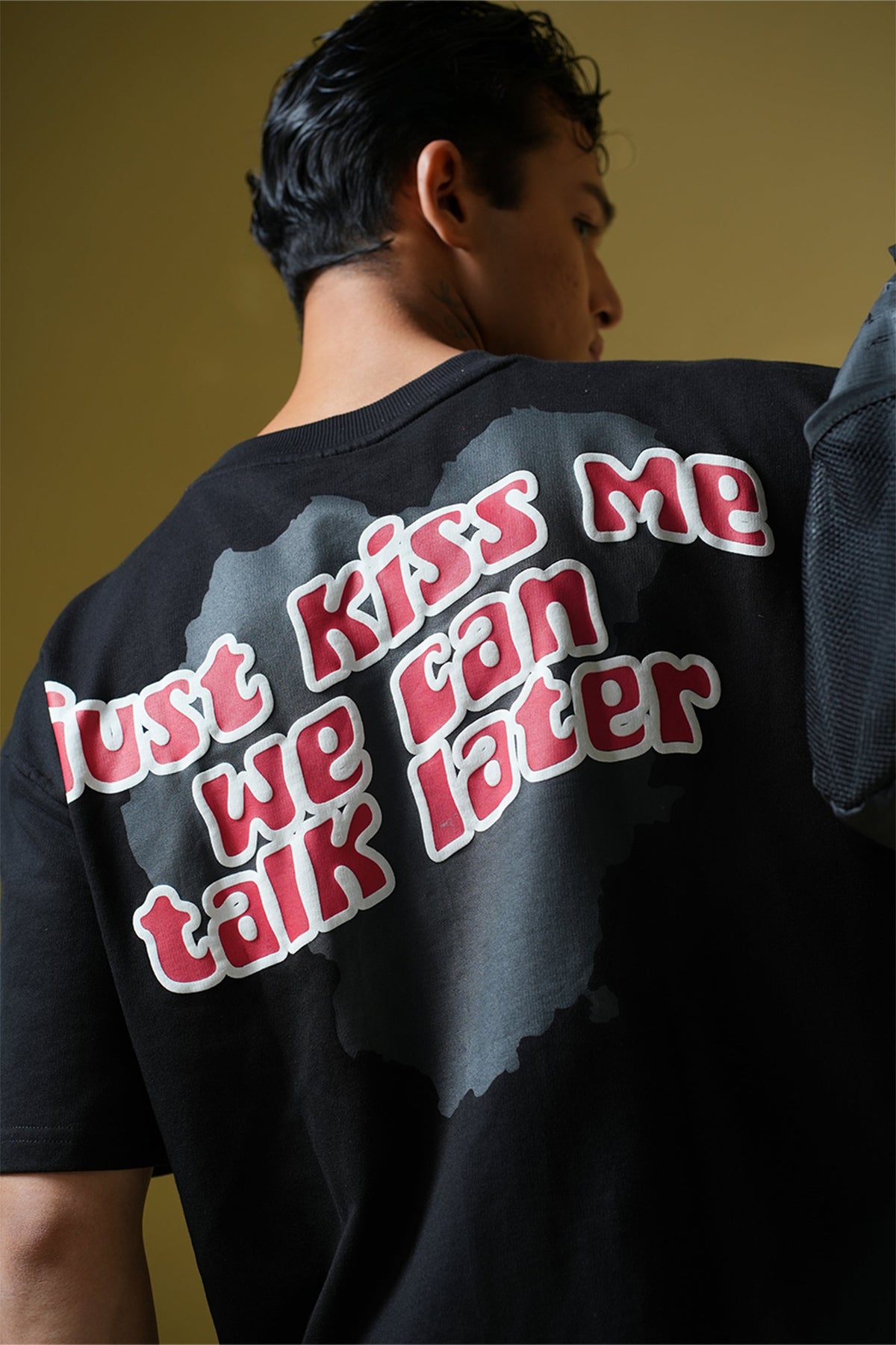 Talk Later Printed Black Oversized T-Shirt Main Character