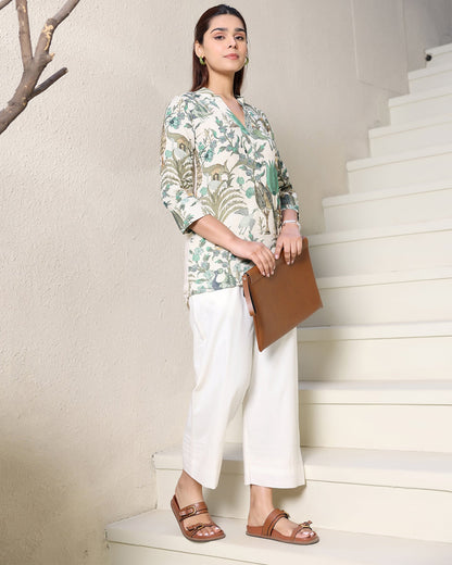 Off-White Cotton Printed Co-ord Set