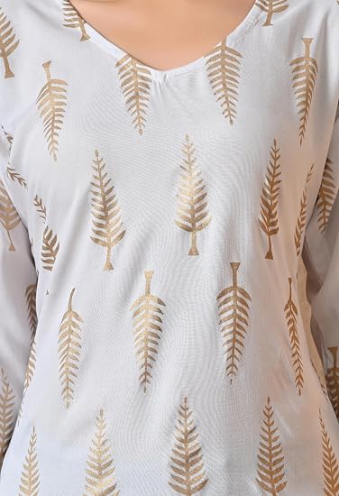 Gold printed Short Kurti for Women-White