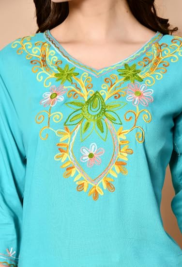 Embroidered Kashmiri Short Kurti -Sea Green 2