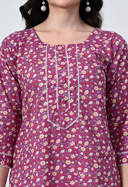 LIBOZA Short Kurti for Women for Jeans, Pure Cotton Kurtis for Ladies, Jaipuri Round Neck Women's Tunic Design Kurta, Fancy Top Floral Kurtas & Tunics for Woman