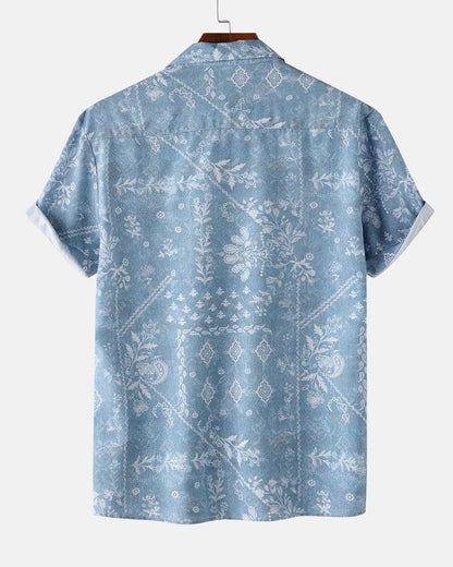 Hawaiian Motifs Blue Shirt