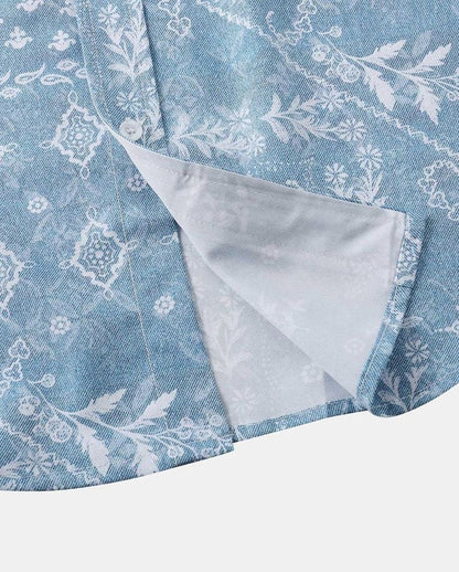 Hawaiian Motifs Blue Shirt