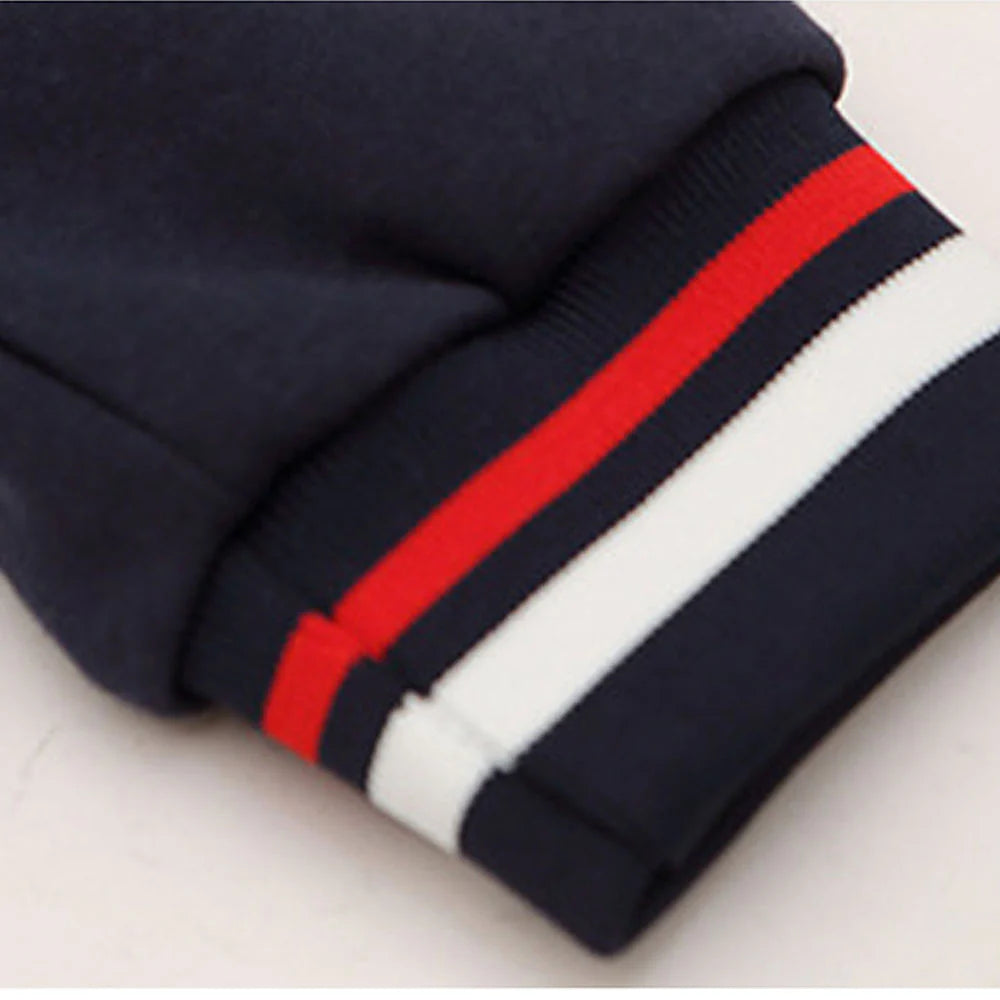 2Pcs Navy With Red And Cream Varsity Style Jacket With Matching Pants For Kids & Tweens