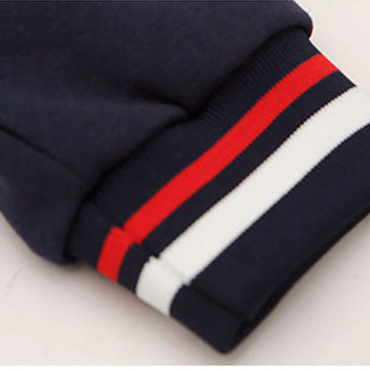 2Pcs Navy With Red And Cream Varsity Style Jacket With Matching Pants For Kids & Tweens