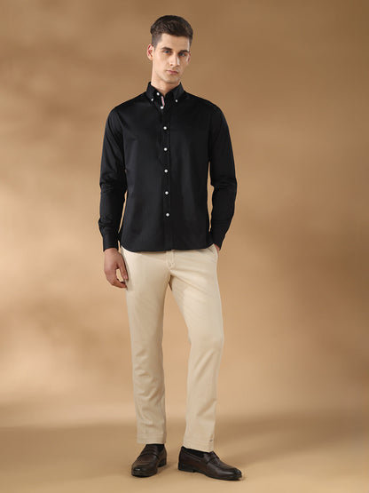Black Regular Fit Formal Satin Shirt