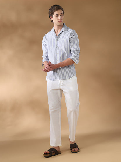 Blue Striped Casual Cotton Shirt