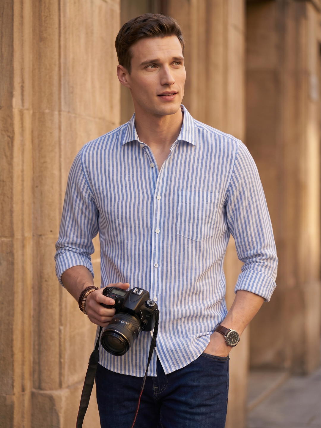 Regular Fit Linen Blue Casual Shirt for Men (JARIN)