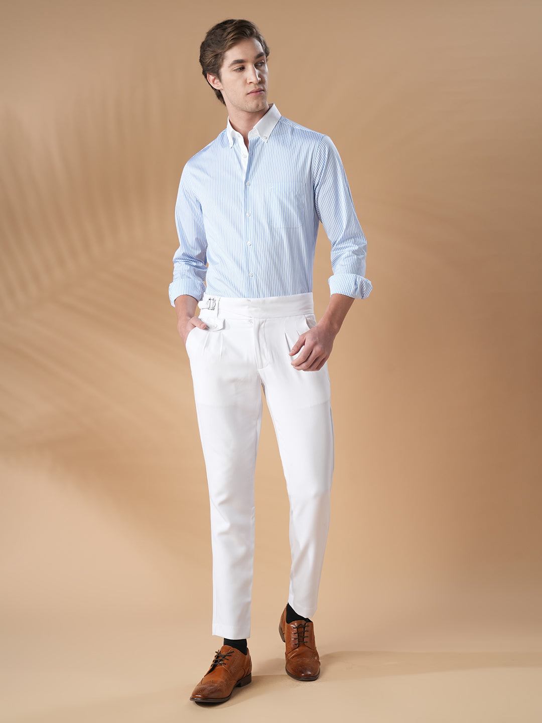 Regular Fit Blue Cotton Striped Formal Shirt for Men (OSARE)