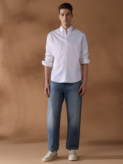 White Regular Fit Solid Casual Shirt for Men (LEONA)