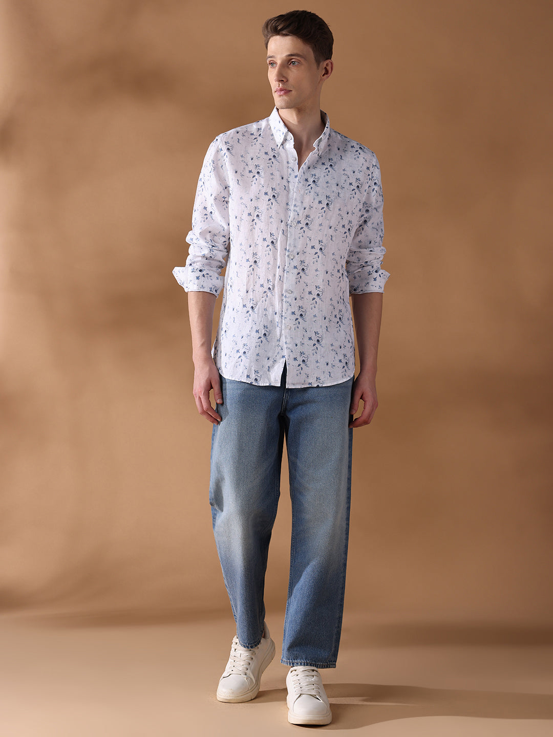 Navy Regular Fit Printed Casual Shirt for Men (LION)