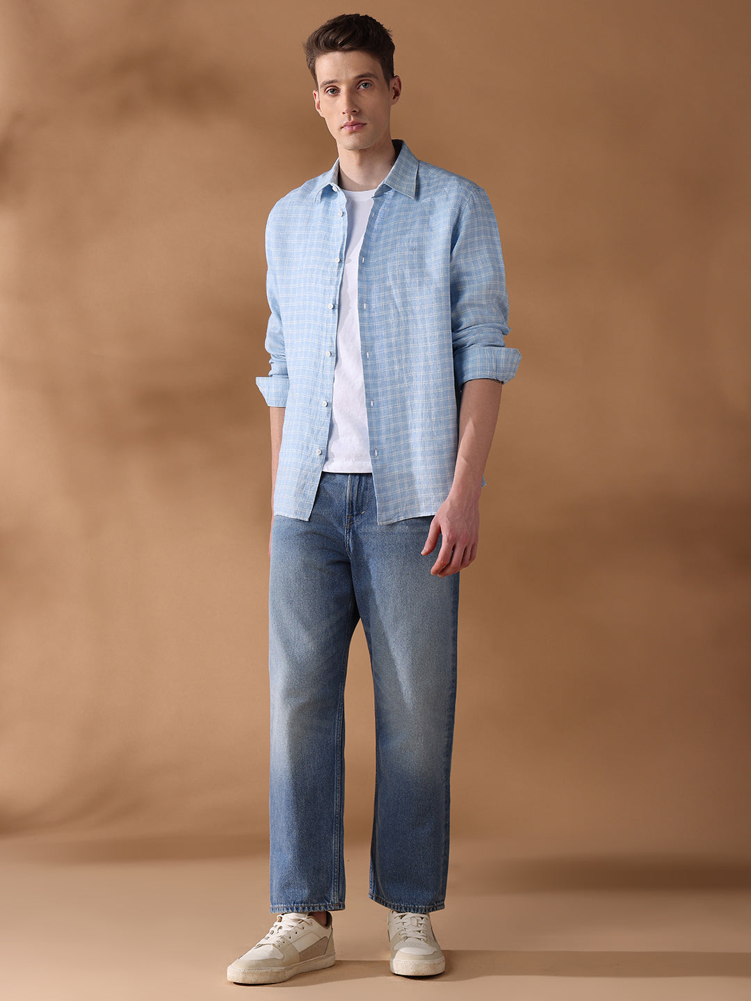Blue Regular Fit Checked Casual Shirt for Men (DORAL)