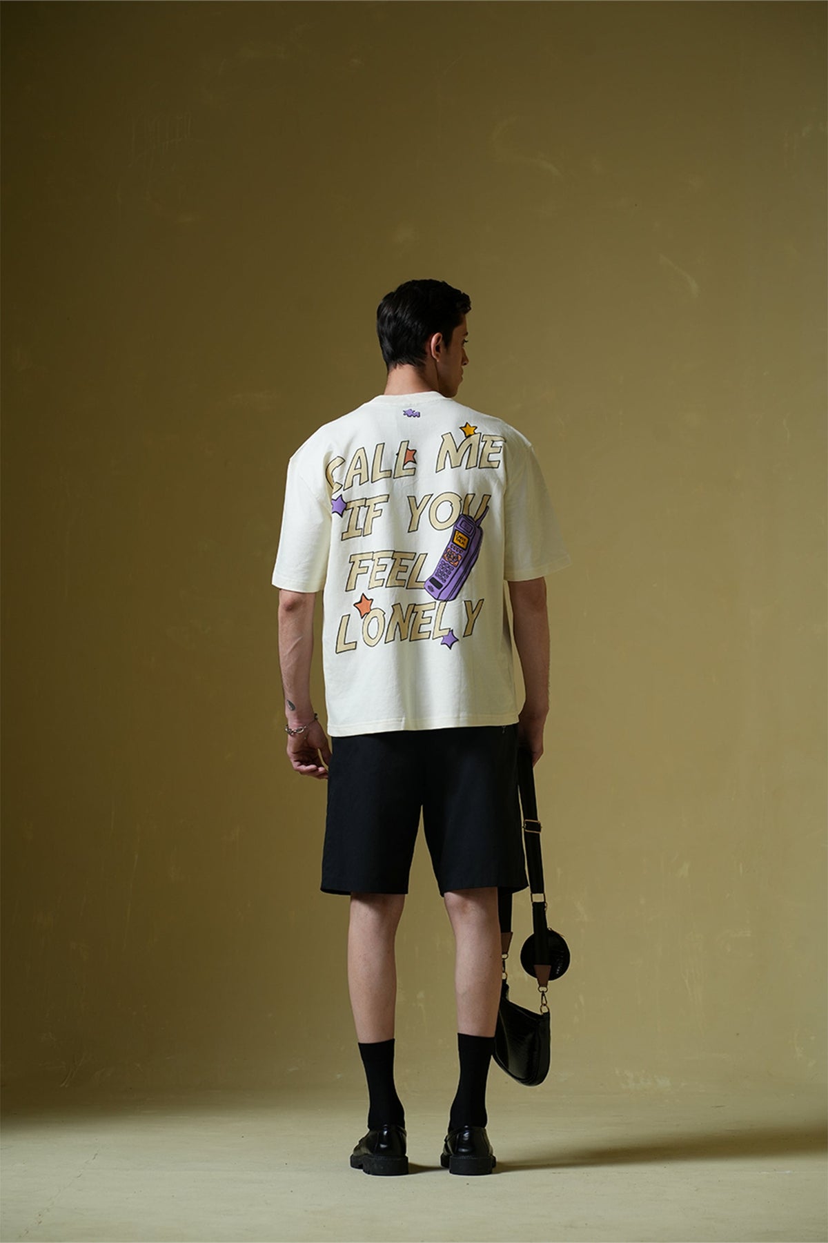Call Me Printed Cream Oversized T-Shirt Main Character