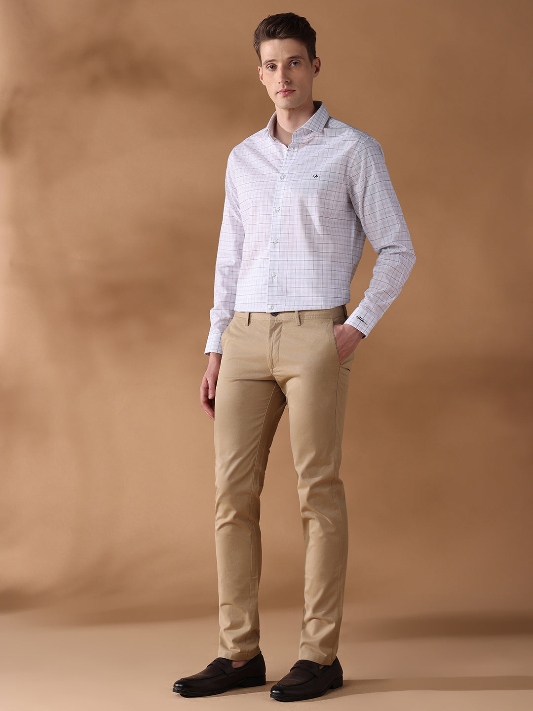 White Regular Fit Checked Formal Shirt for Men (CINDA)